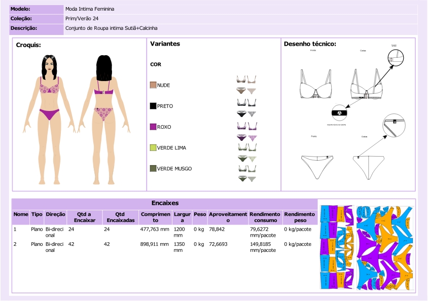 Ficha técnica completa gerada pelo Audaces Idea - Moda íntima feminina